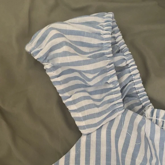 Maternity Blue and White Striped Ruffle Sleeve Tank Top - Picture 2 of 4